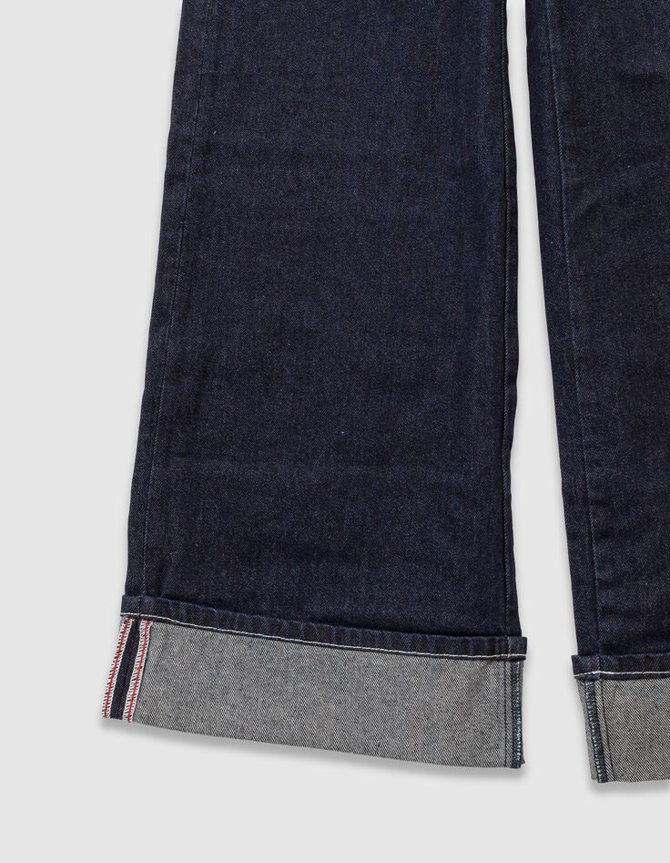 Marineblaue weite Mädchenjeans mit festem Revers-6 Marineblaue weite Mädchenjeans mit festem Revers-6