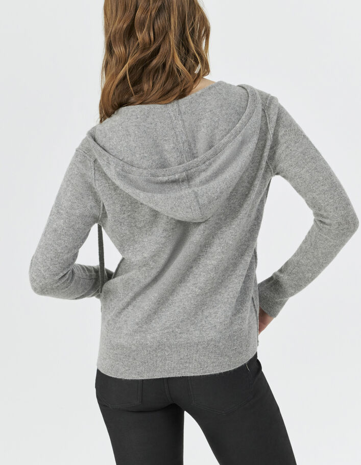 Women’s grey chevron cashmere hooded cardigan - IKKS
