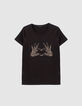 Women’s black short sleeve T-shirt with bead graphic-2