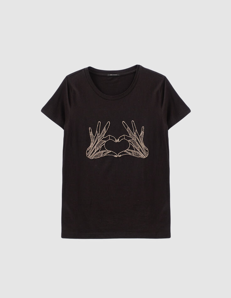 Women’s black short sleeve T-shirt with bead graphic-2