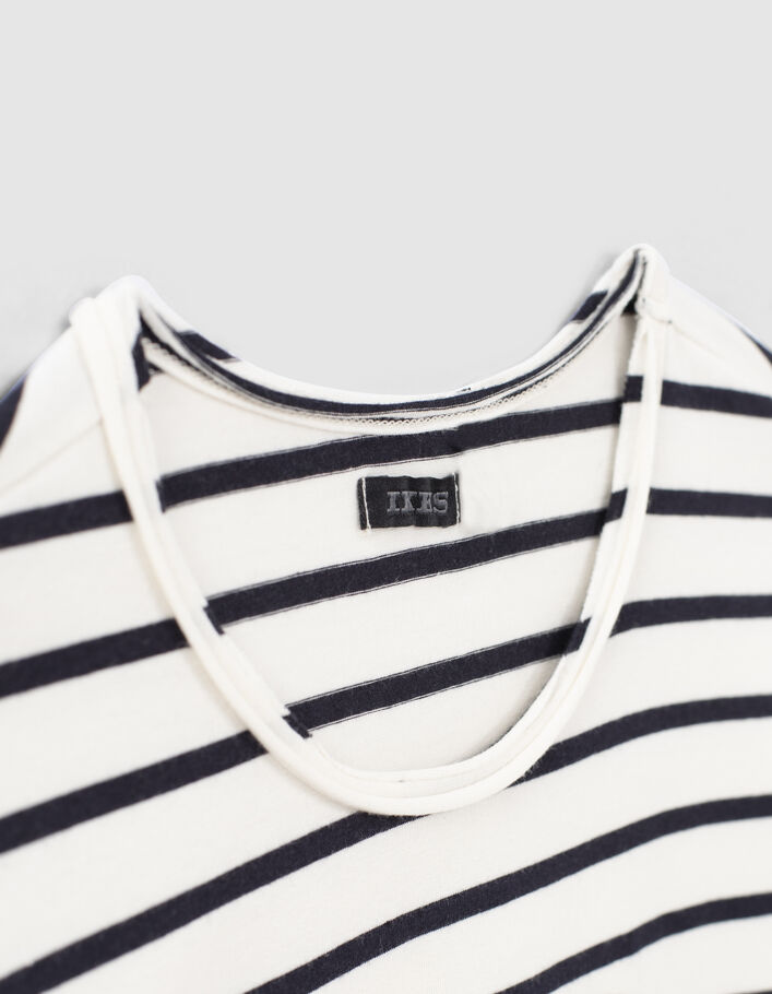 Girls’ ecru striped T-shirt with cap image-3