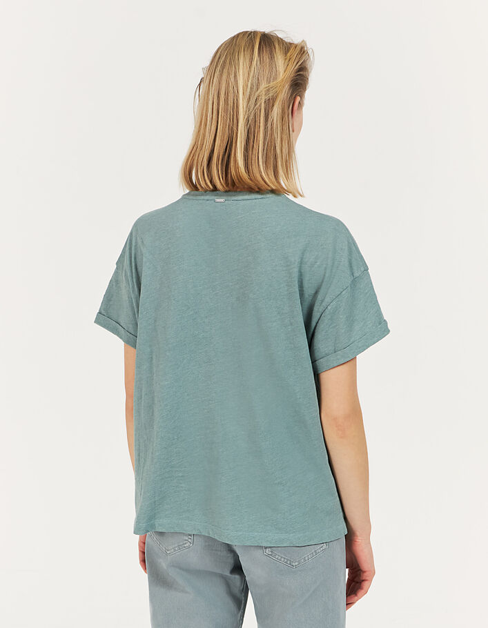 Mandelgrünes Damen-T-Shirt mit Perlenbesatz - IKKS