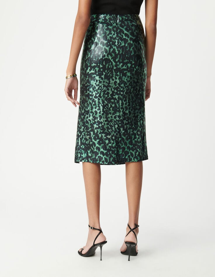 Jupe verte imprim&eacute; camouflage m&eacute;tallis&eacute; Femme-3
