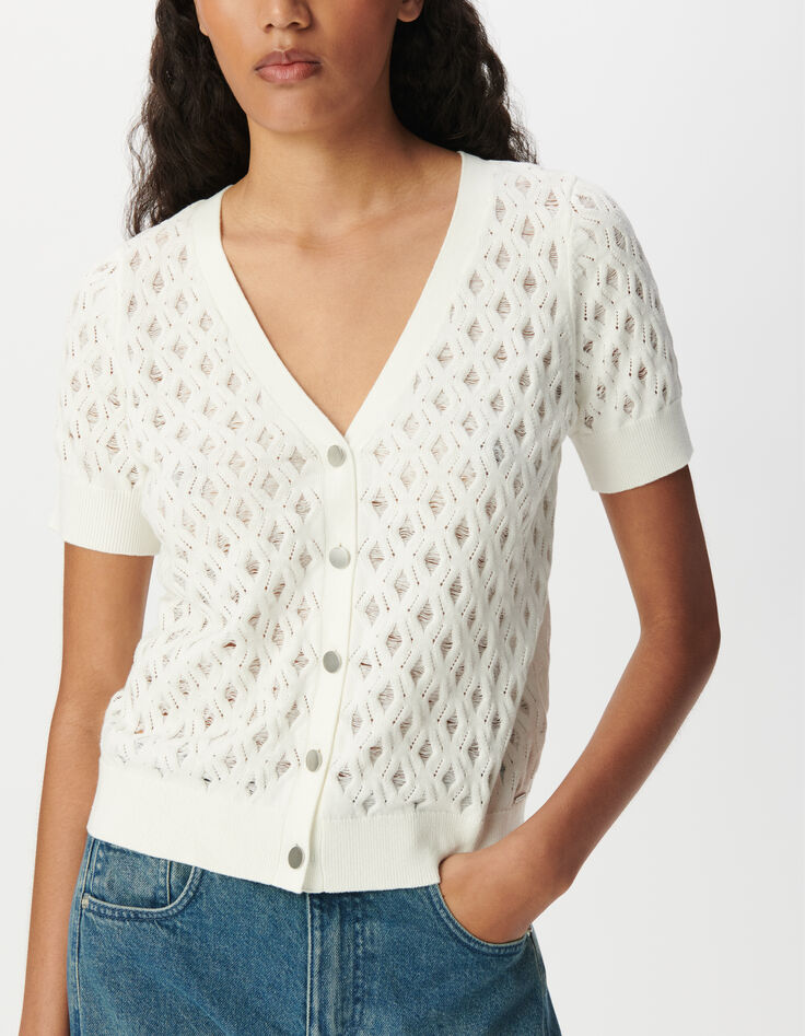 Ecru fine knit back/front reversible cardigan-5