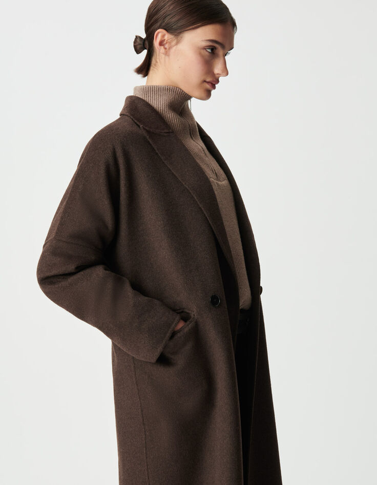 Women’s brown supple double-breasted long coat-6