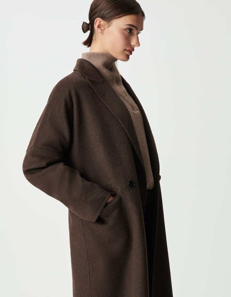 Women’s brown supple double-breasted long coat-6 Women’s brown supple double-breasted long coat-6