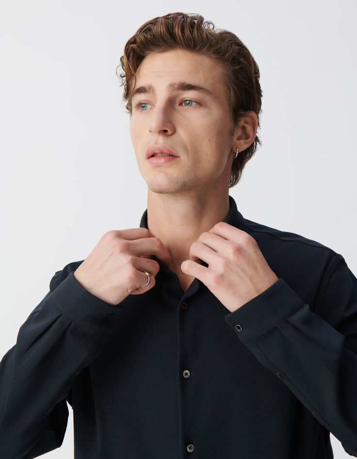 Camisa REGULAR azul marino manga larga Interlock Hombre-4