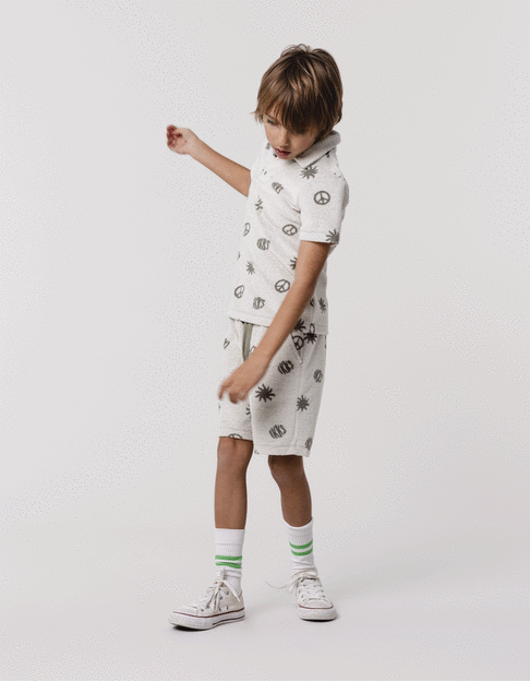 Khaki Jungen-Poloshirt, Frottee, Peace-and-Love-Motive - IKKS