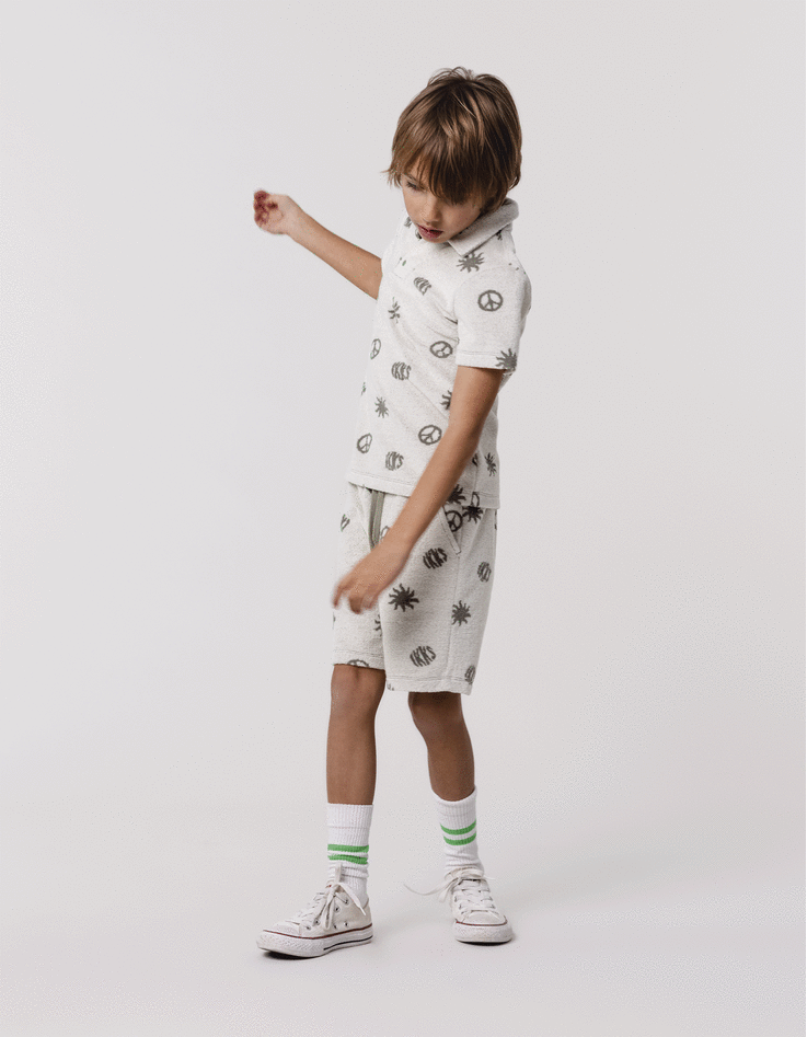 Polo kaki éponge motifs peace and love garçon-1