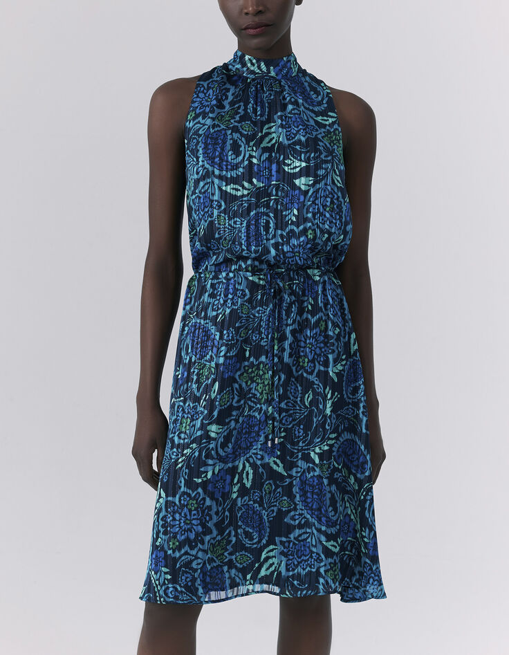 Marineblaues Damenkleid mit psychedelischem Blumenprint-1