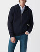 Men&rsquo;s navy textured hooded cardigan-1