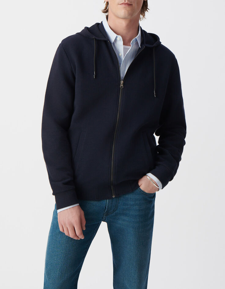 Men&rsquo;s navy textured hooded cardigan-1