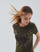Women’s khaki peace and love acid wash cotton T-shirt-1