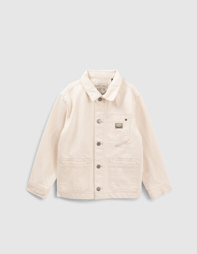 Boys’ beige marl denim jacket with print on back - IKKS