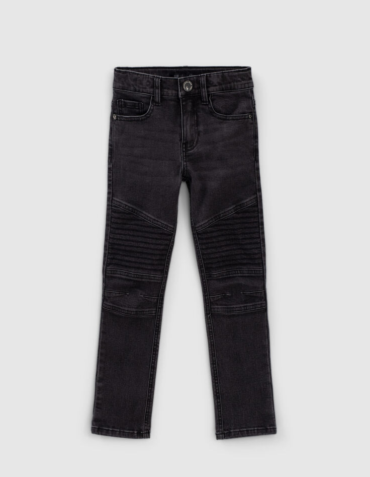 Boys’ black super-resistant biker-style slim jeans-1