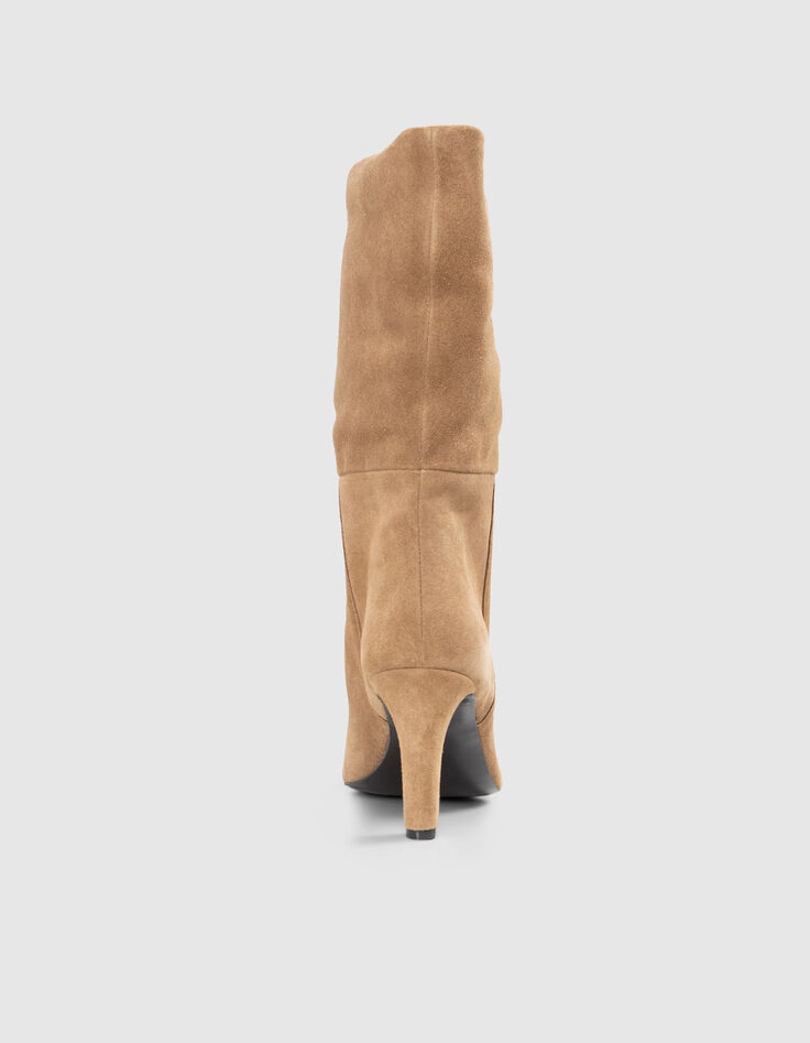 Zandkleurige boots met hak suèdeleer met omslag Dames-3