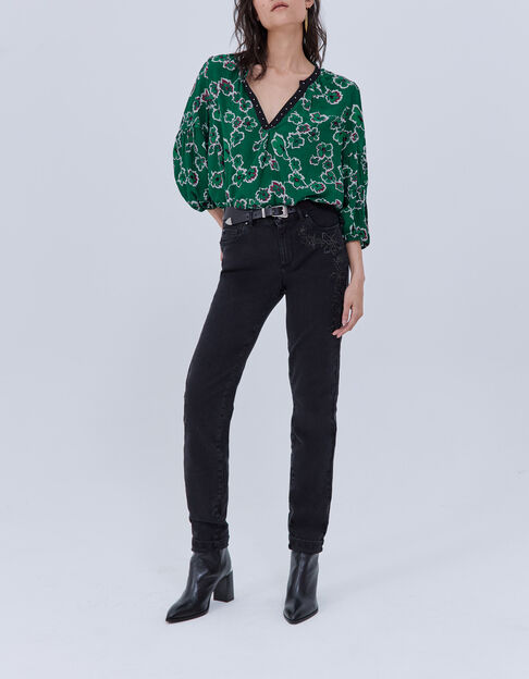 Zwart slim jeans sculpt up bloemenborduursels Dames - IKKS