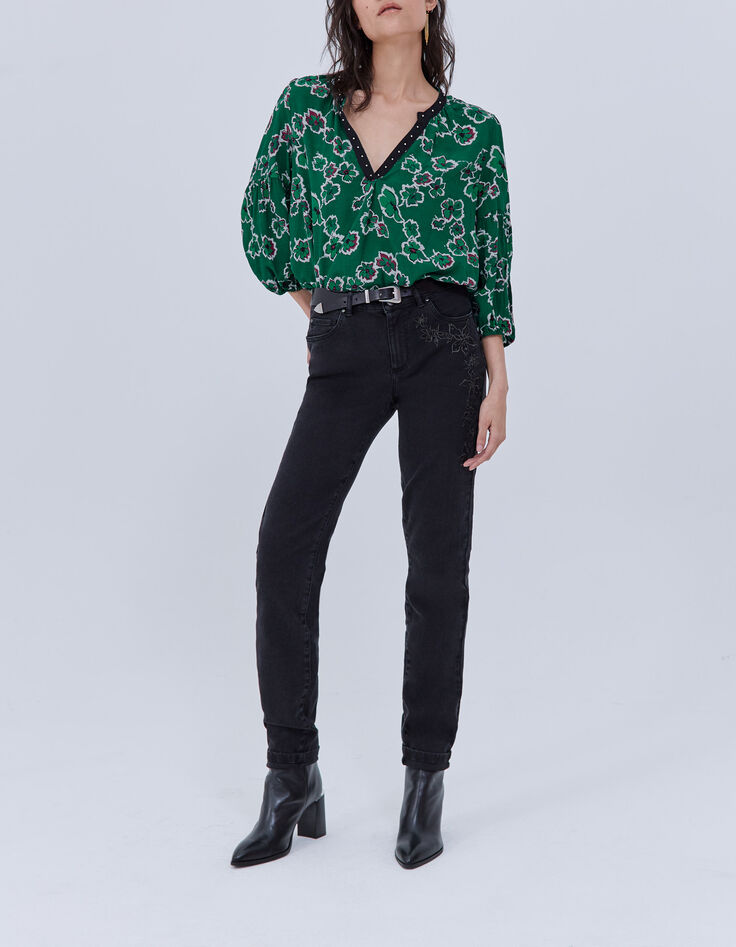 Zwart slim jeans sculpt up bloemenborduursels Dames-1