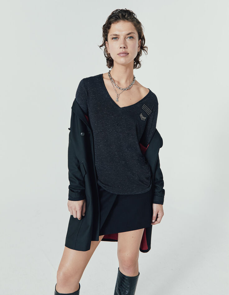 Tee-shirt viscose Ecovero® bleu marine broderies femme-3 Tee-shirt viscose Ecovero® bleu marine broderies femme-3