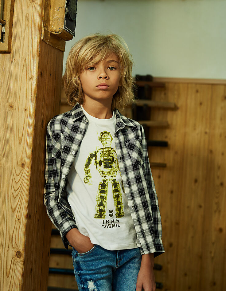 Camiseta blanco roto con robot niño -1