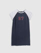 Women’s navy T-shirt dress with grey sleeves-5