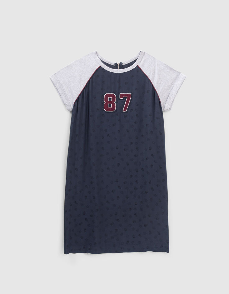 Women’s navy T-shirt dress with grey sleeves-5