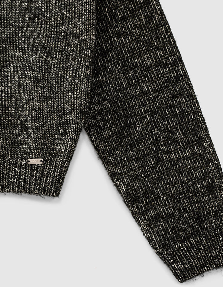 Pull gris anthracite avec col Claudine blanc fille-4