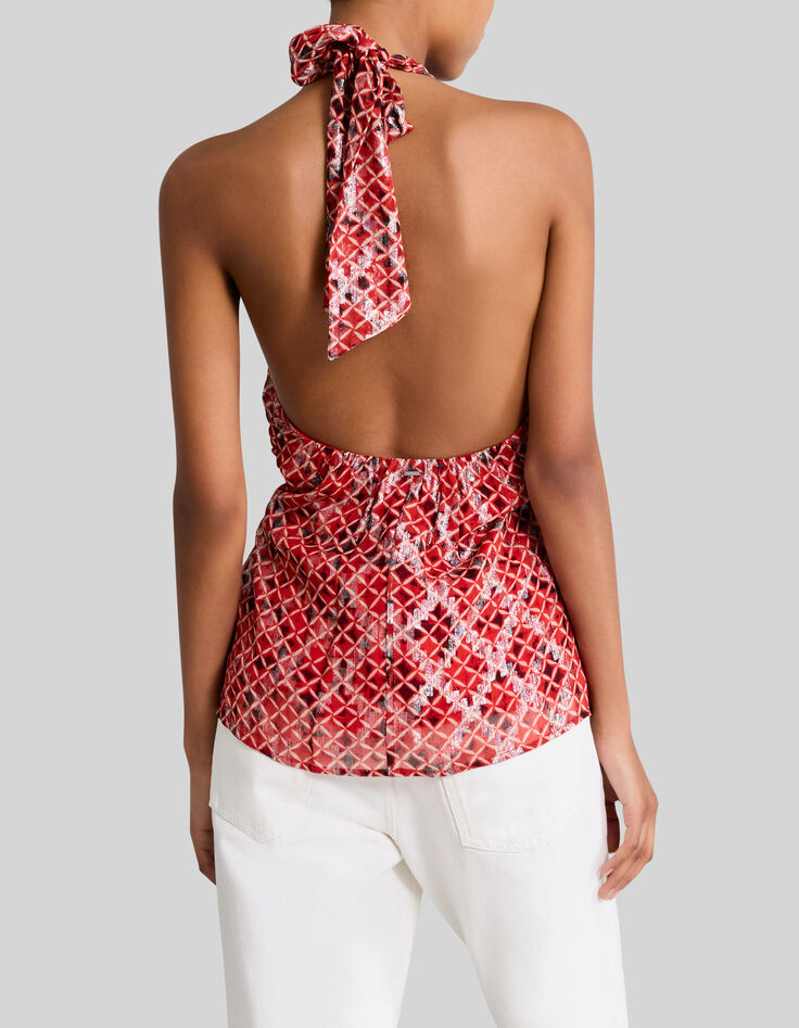 Top dos-nu coquelicot imprimé carreaux Femme-3
