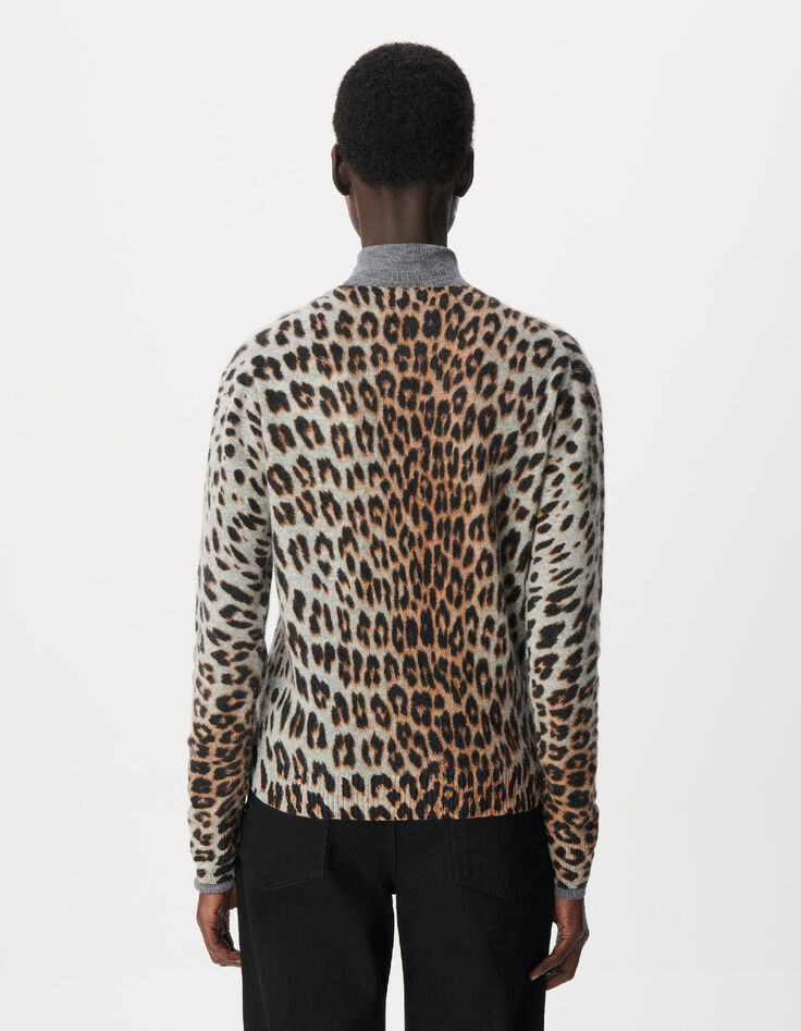 Jersey gris leopardo 100 % cachemira para mujer-3
