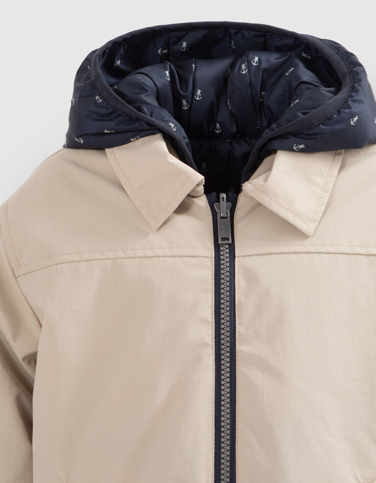 Omkeerbaar jack beige en marine met ankerprint jongens-4