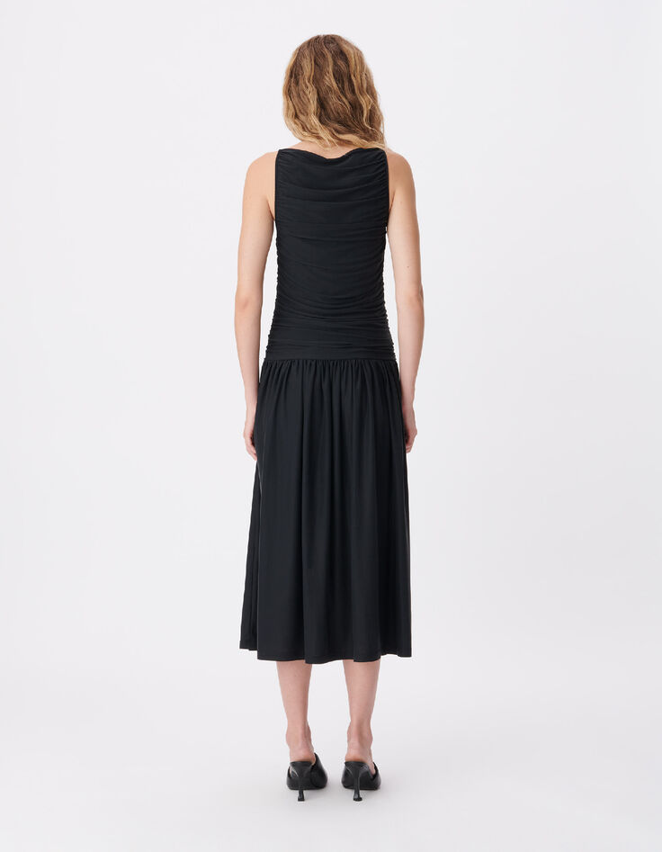 Women&rsquo;s flowing black dress with draped bodice-2