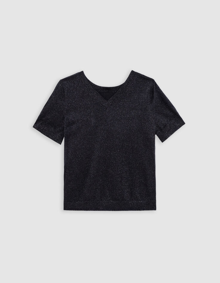 Pull noir tricot fin réversible devant dos-5