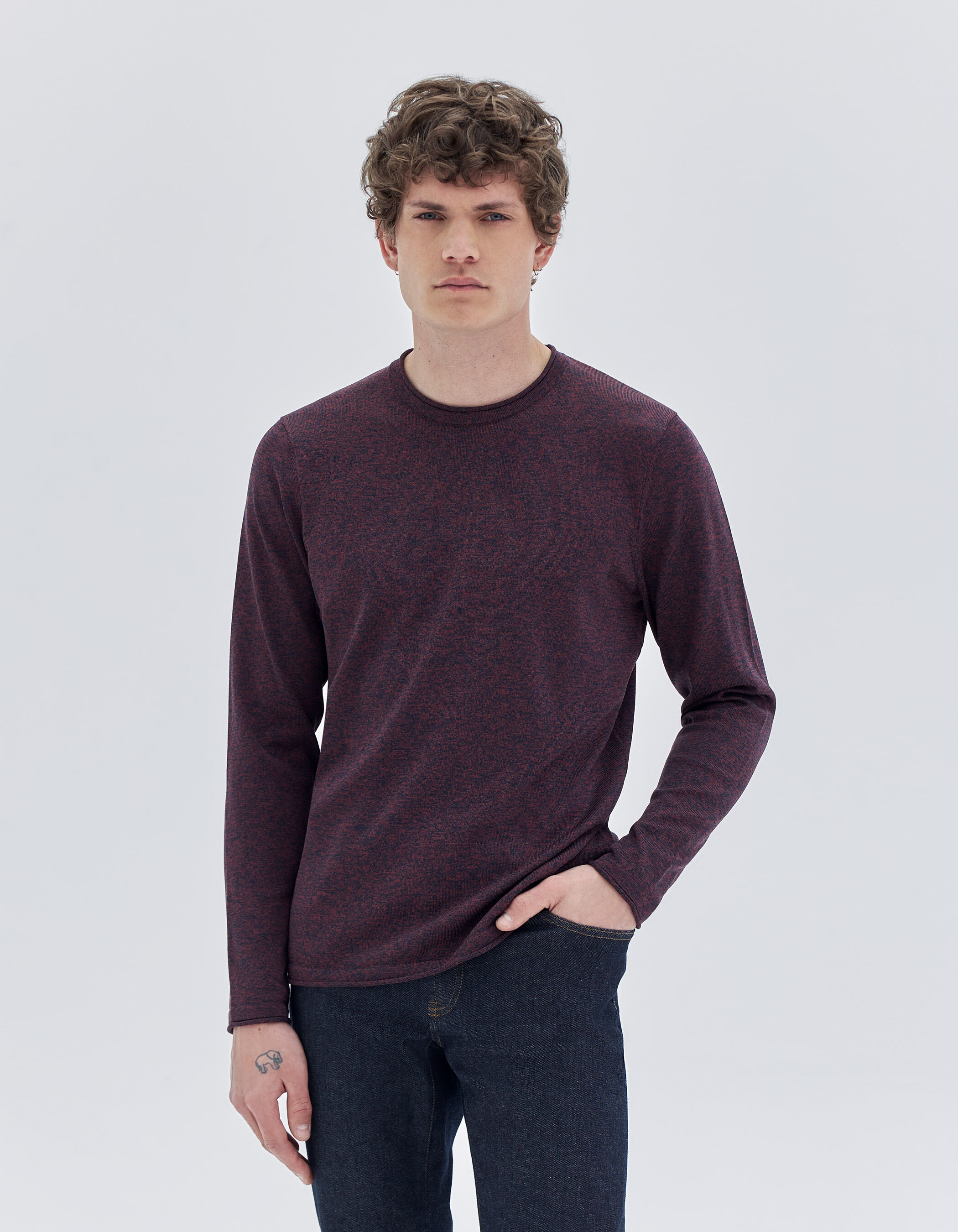 Pull burgundy tricot mouline bicolore Homme IKKS