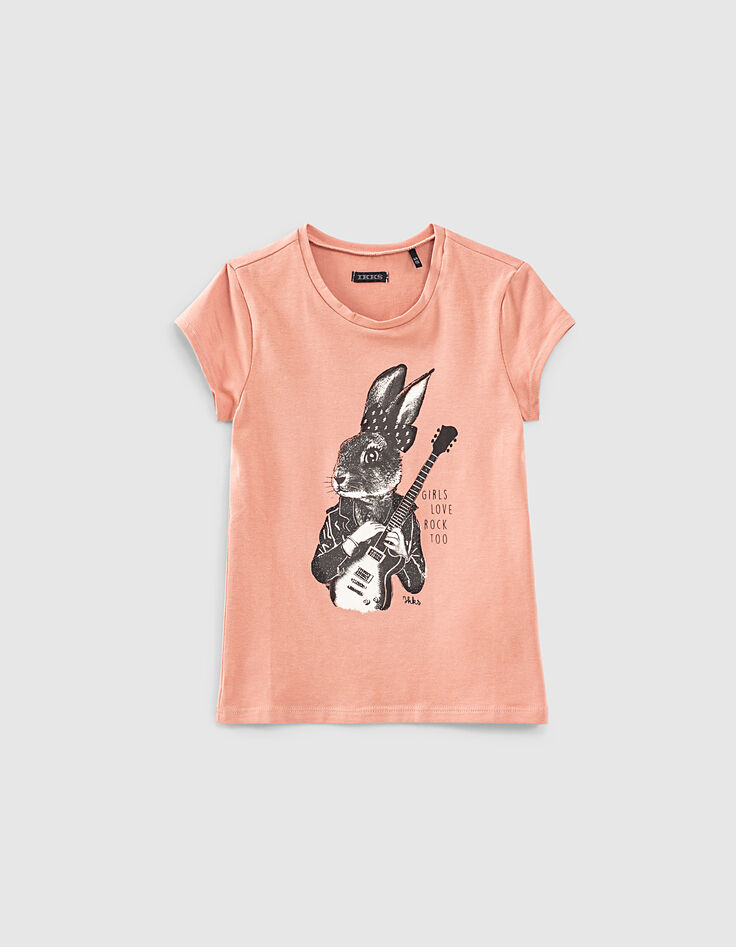 Mädchen-Bio-T-Shirt, Glitter-Kaninchenmotiv in Dusty Rose-2