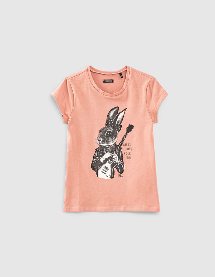 Mädchen-Bio-T-Shirt, Glitter-Kaninchenmotiv in Dusty Rose - IKKS