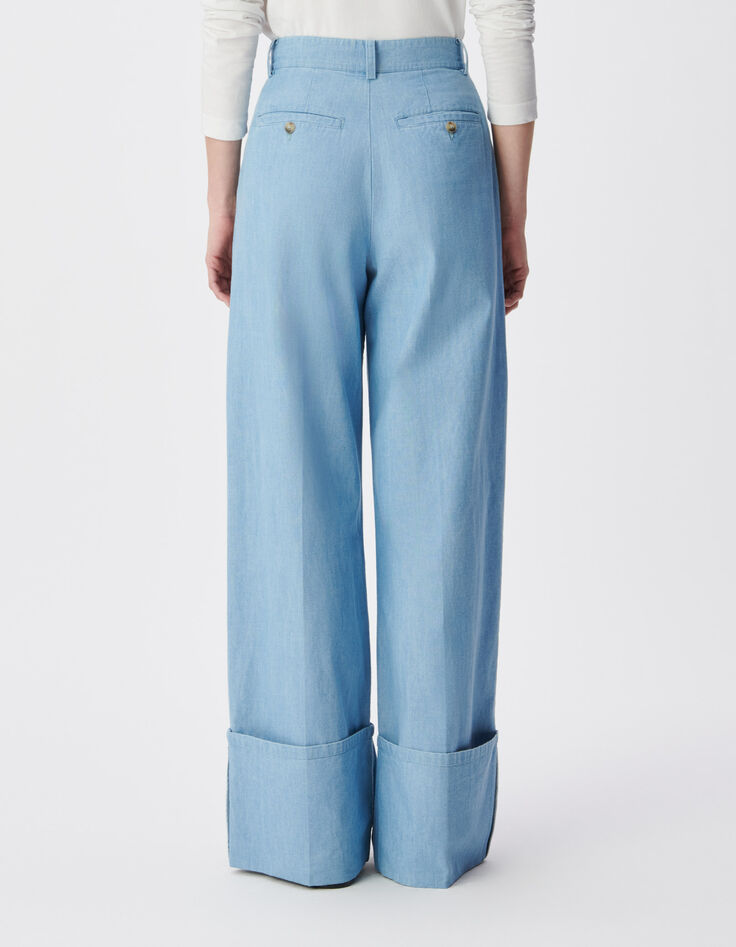 Dames blauw broekpak van biologisch katoen met brede revers-3