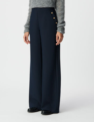 Rechte marineblauwe flanellen broek voor dames - IKKS