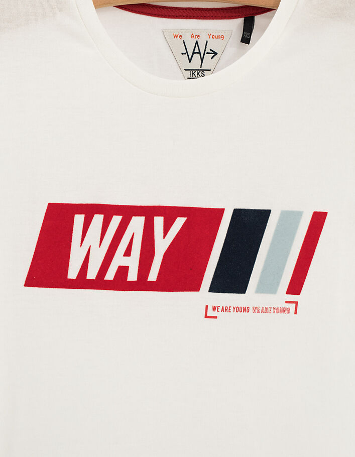 Boys' off-white T-shirt, red velvet WAY  - IKKS
