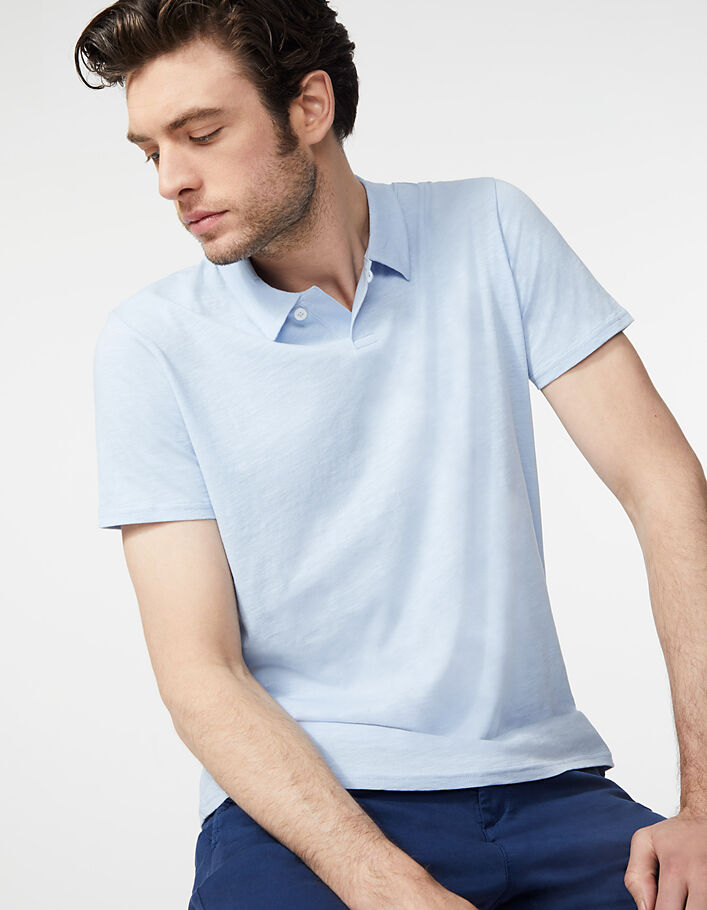 Men’s grey-blue slub cotton polo shirt - IKKS
