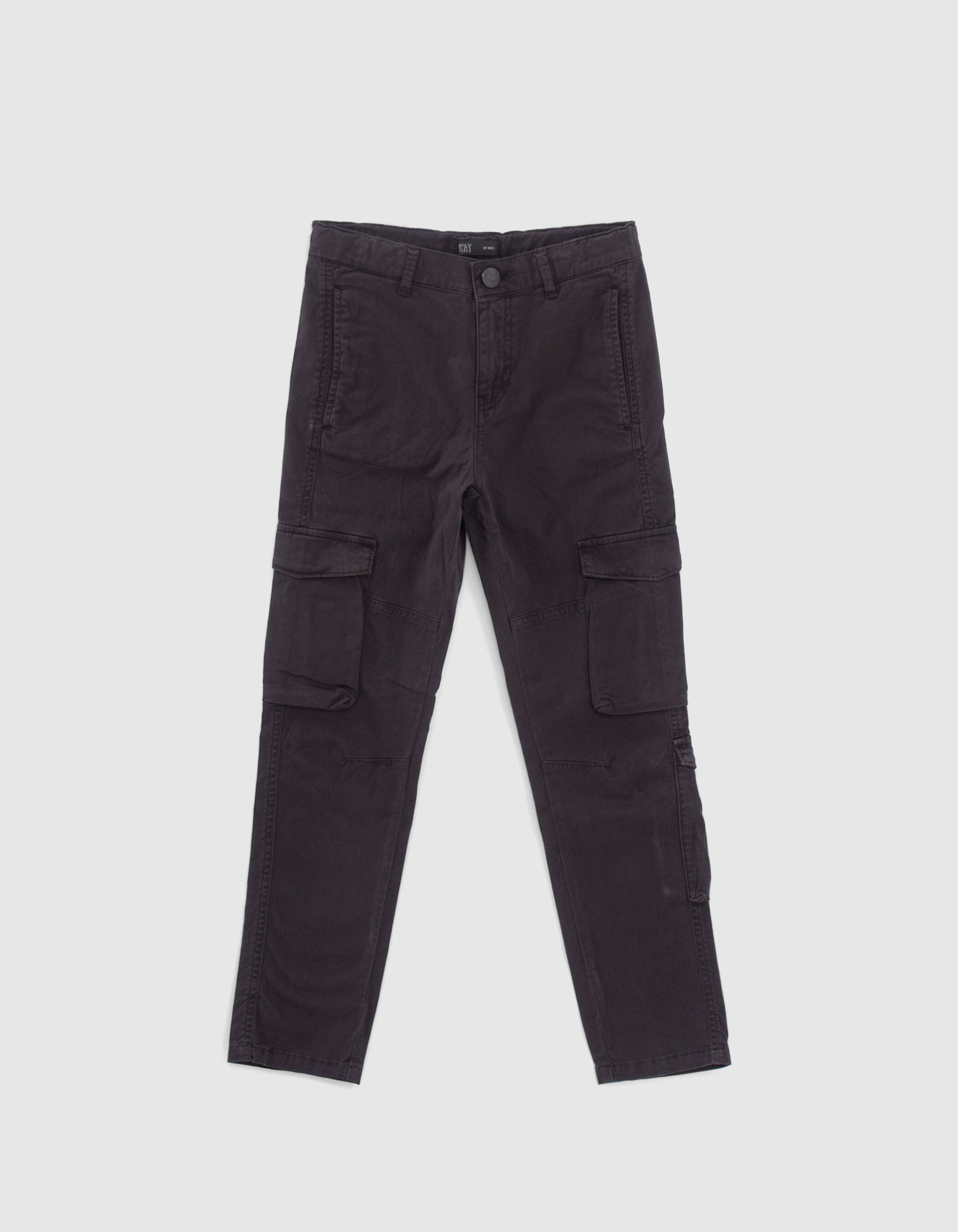 Boys black combat trousers with decorative zip