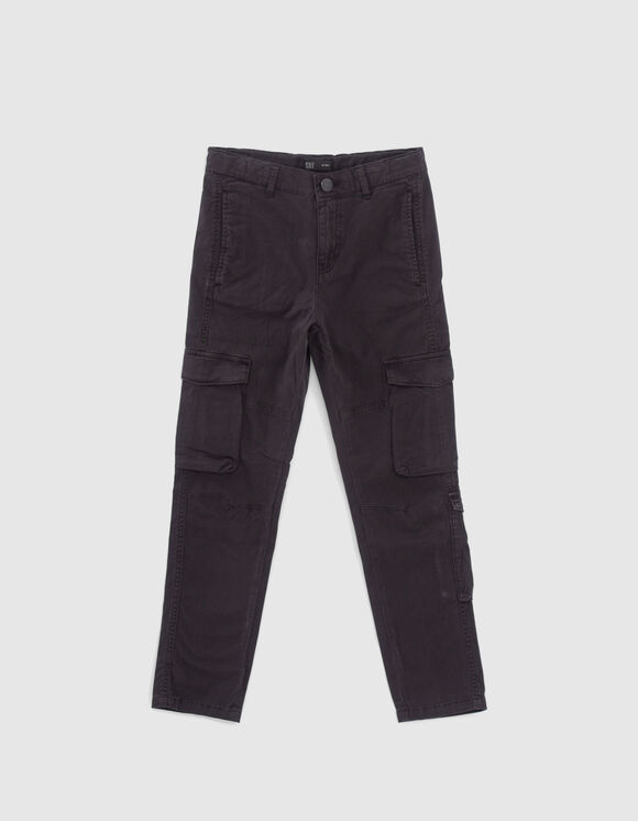 Boys’ black combat trousers with decorative zip