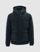 Chaqueta acolchada con relieve de terciopelo azul marino para hombre-6
