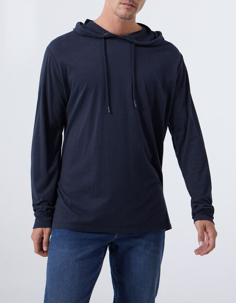 Marineblaues Herrenshirt aus Biobaumwolle mit Kapuze