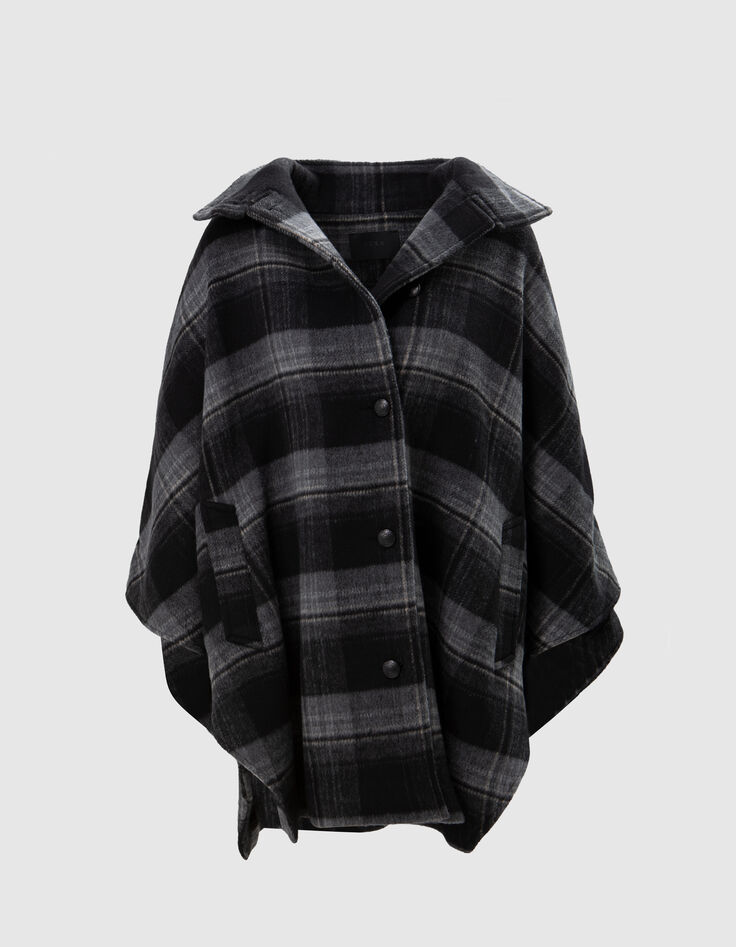 Oversized grijze geruite cape voor dames-4