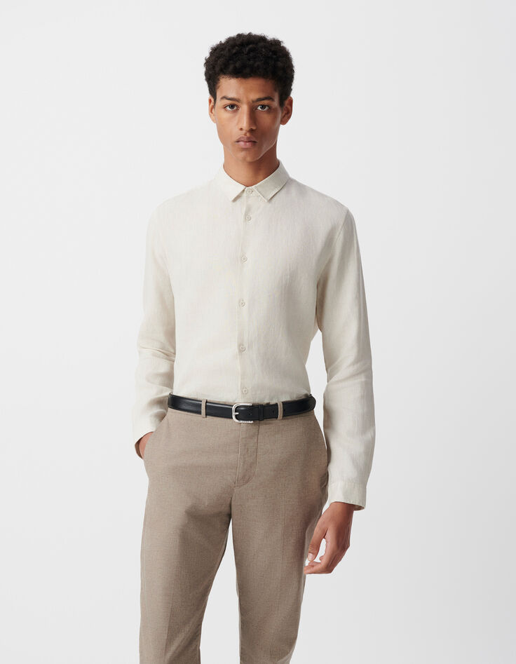 Men’s beige linen SLIM shirt-3