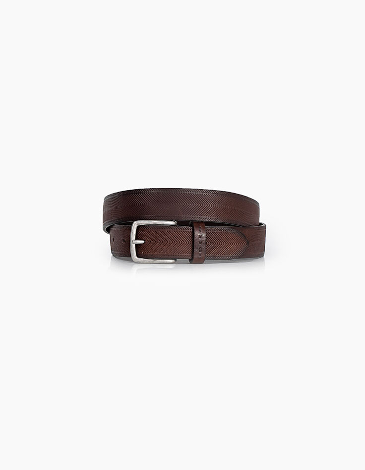 Men’s dark brown chevron-engraved leather belt-1
