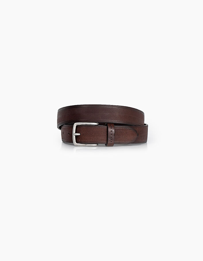 Men’s dark brown chevron-engraved leather belt - IKKS