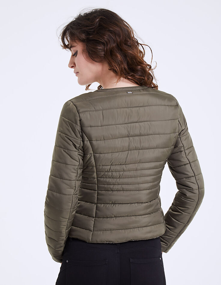 Women’s khaki leopard reversible padded jacket-3