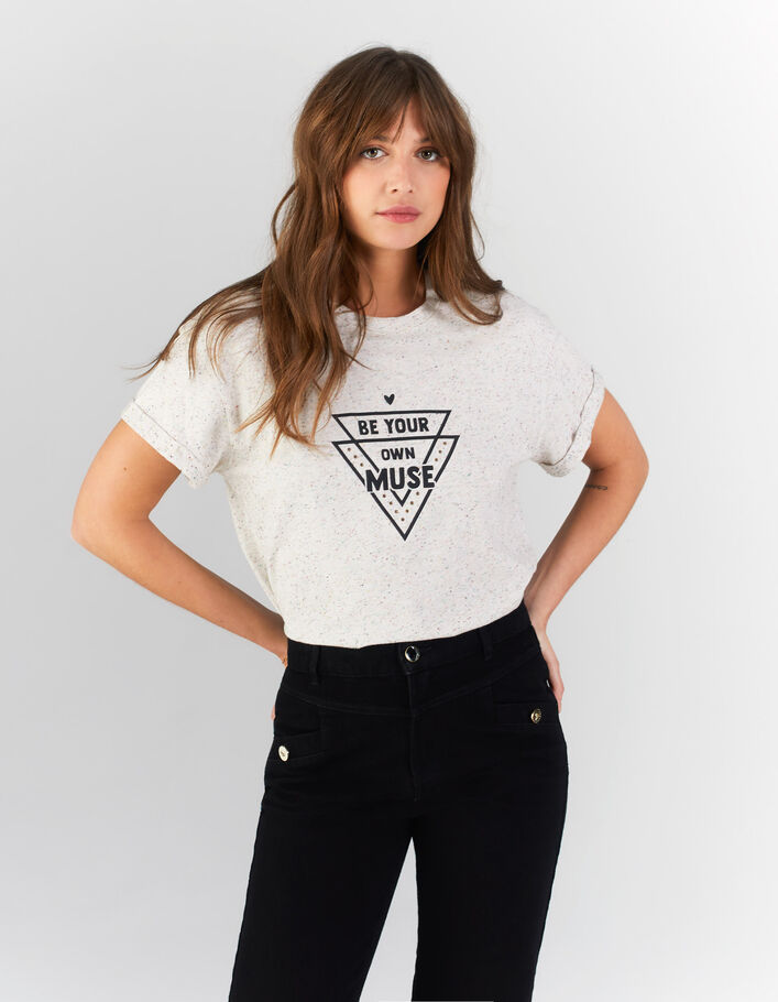 Wit dupion T-shirt met tekst en studs I.Code - I.CODE