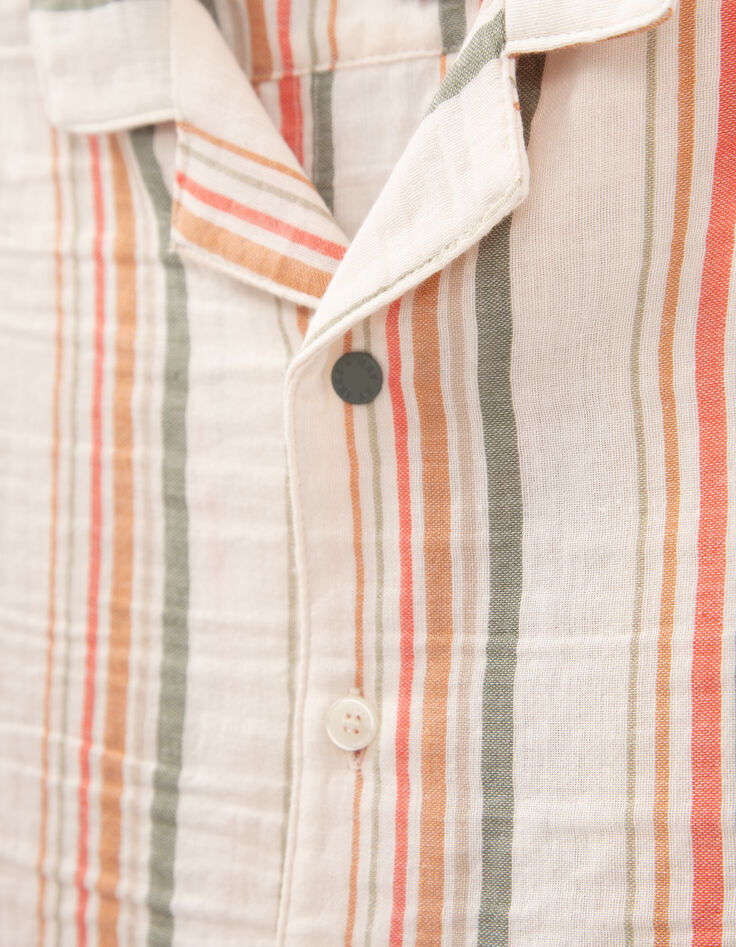 Chemise blanc cassé rayures kaki et orange garçon-5